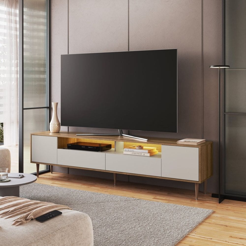 Rack para Tv 75 Polegadas com Iluminação Led Rotterdam Sala de Estar Arenas/ Mel