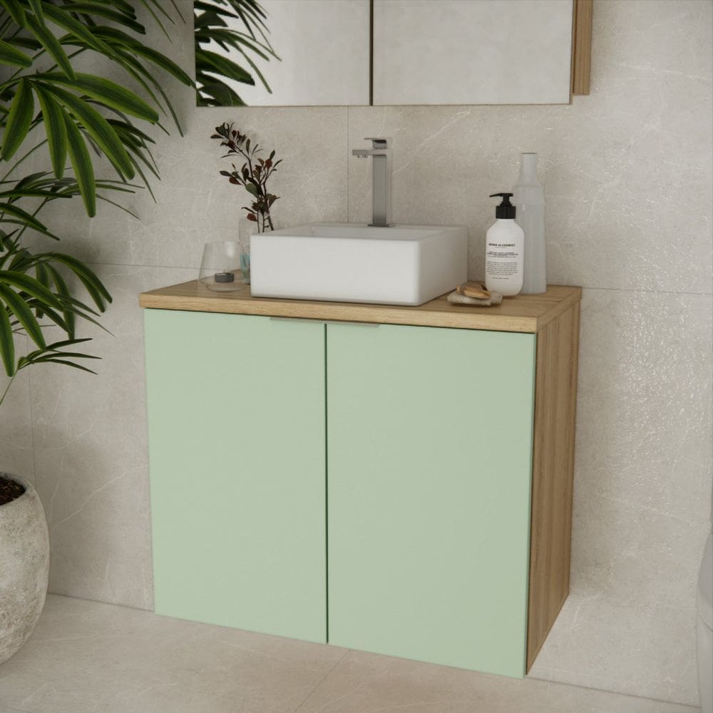 Gabinete de Banheiro com Cuba 75cm X 65cm Marrom Carvalho / Verde