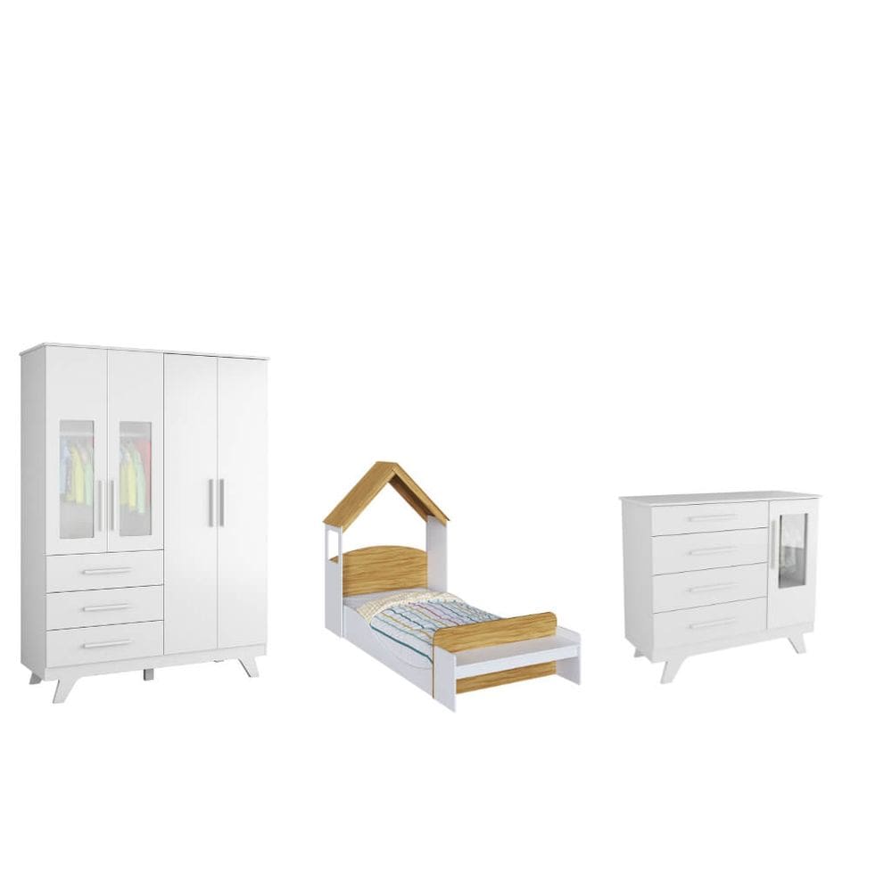 Quarto Bebe Completo MDF Dorabelly Retro com Cama Lua