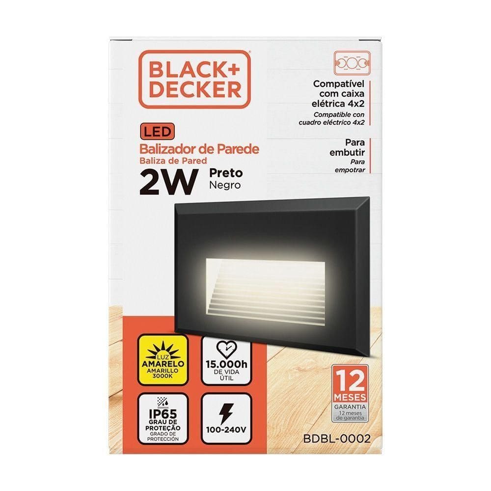 Balizador De Parede Embutir Preto Biv 3000k 2w Black + Decker