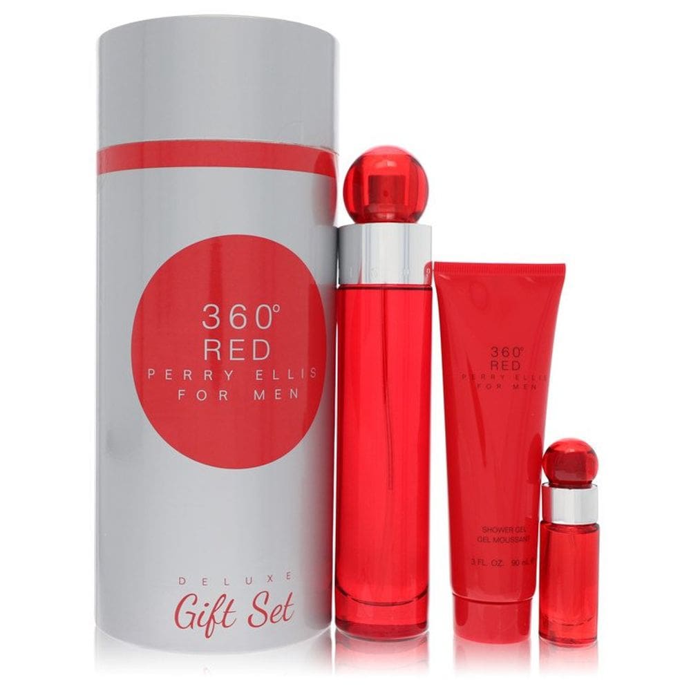 Caixa Presente 100 ML Eau De Toil.7 ML Mini EDT+90 ML Gel de Banho Tube Box Masculino Perry Ellis 360 Red Col.
