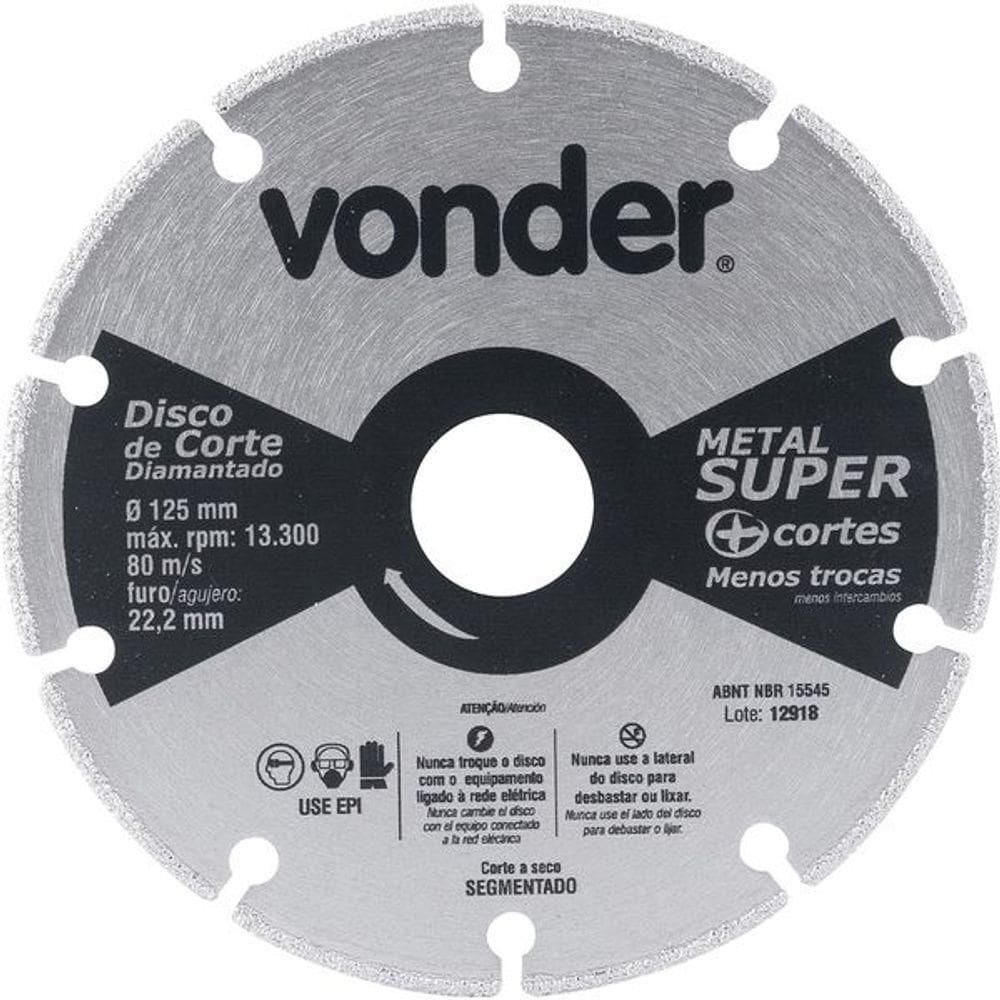 Disco Corte Diamantado 125mm Metal Super - Vonder