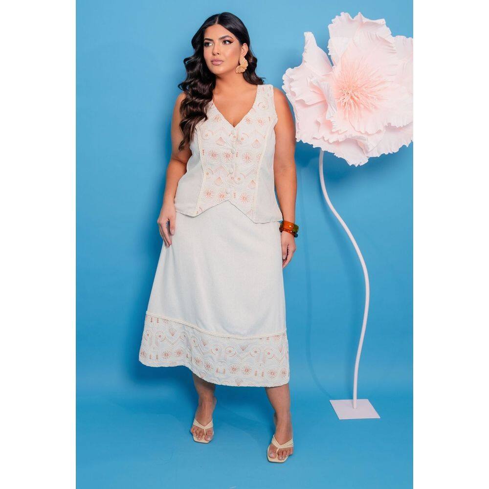 Conjunto Social Plus Size Saia Midi e Colete
