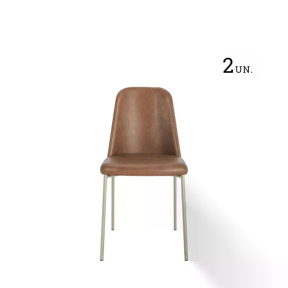 Conjunto de 2 Cadeiras Lucille - Champanhe c/ PU Caramelo
