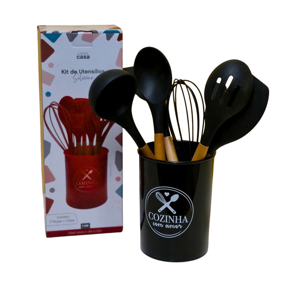 Kit Utensilios de Silicone 8 Peças Preto FWB