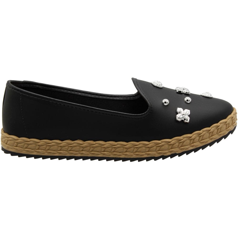 Sapatilha Mocassim Moleca Entressola Tramada Apliques Metalizados Feminina