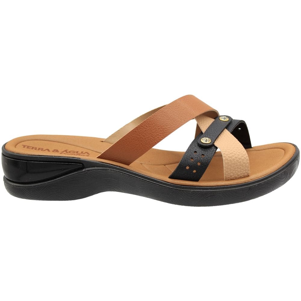 Tamanco Terra e Água Comfort Tiras Texturizadas Aplique Feminino