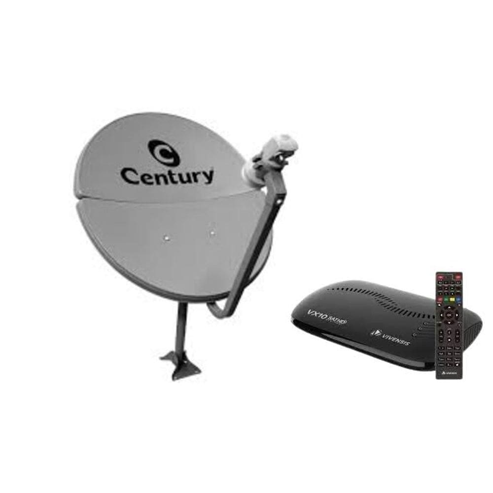 Nova Parabólica Century Bipartida 60cm com Conversor Satélite Vivensis VX10 SatHD