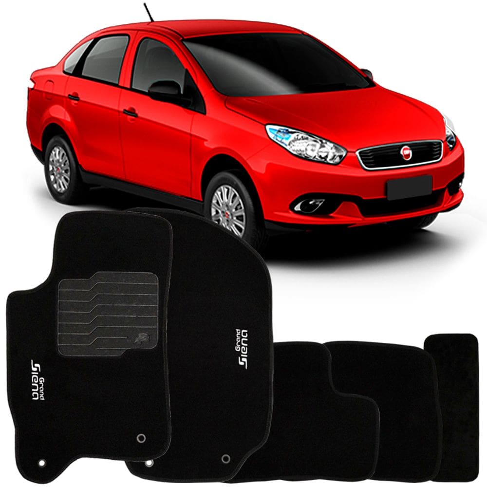 Tapete Carpete Grand Siena 2012 à 2021 Preto Logo Bordado Jogo 5 Peças Personalizado Automotivo