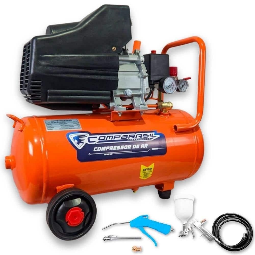 Compressor Portátil 2,0HP 25L Lubrificado COMPBRASIL com Kit para Compressor 6 Peças FERRARI