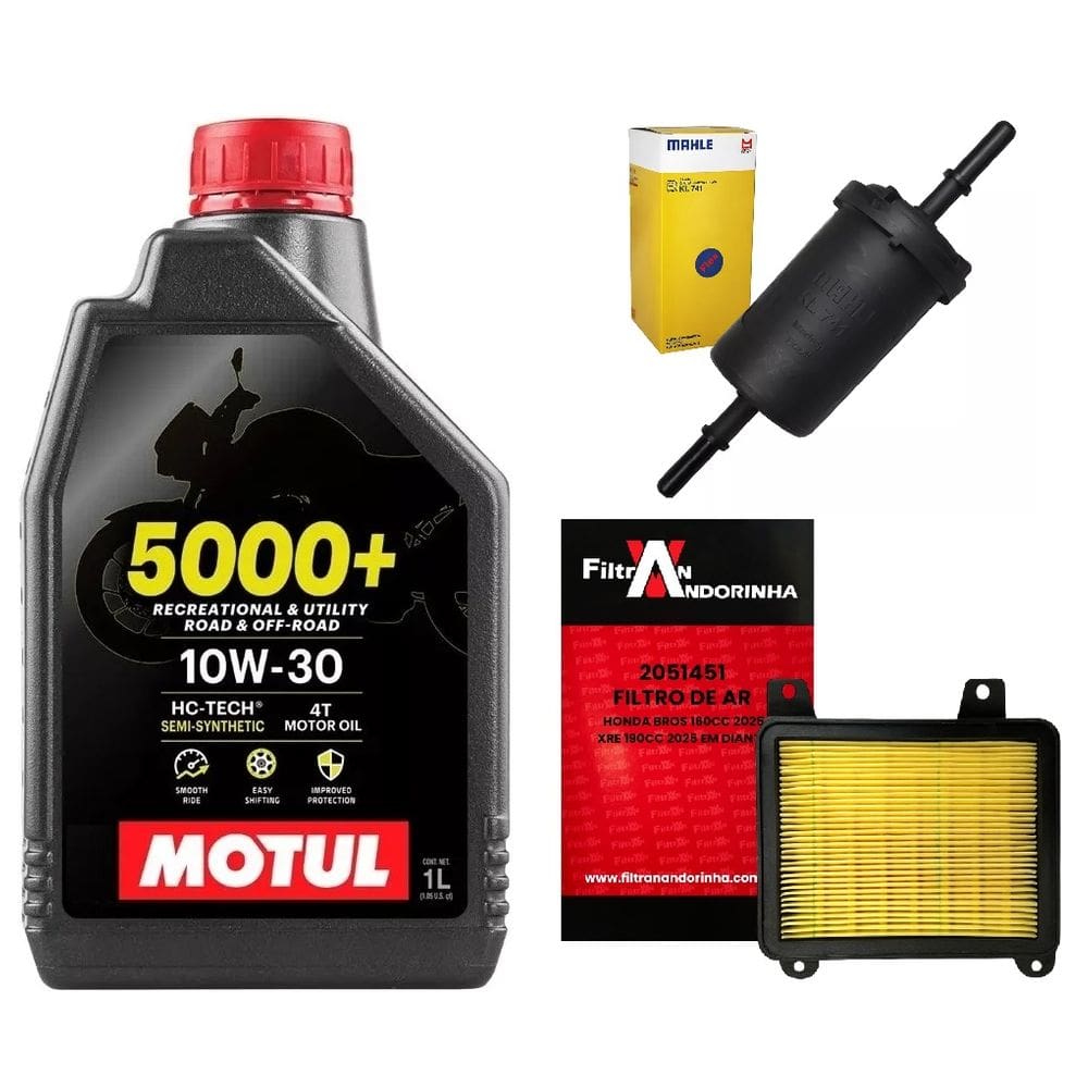 Kit Manutenção Revisão Honda Bros 150 Óleo Motul 5000+ 10W30 1L + Filtro De Ar Filtran + Filtro De Combustível Mahle