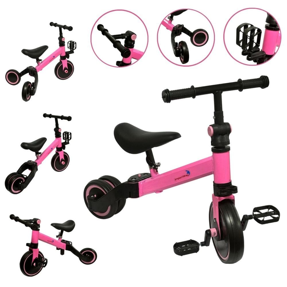 Triciclo Infantil 3 Rodas 3 em 1 Bicicleta Equilíbrio sem Pedal Coordenação Rosa Importway Bw312rs