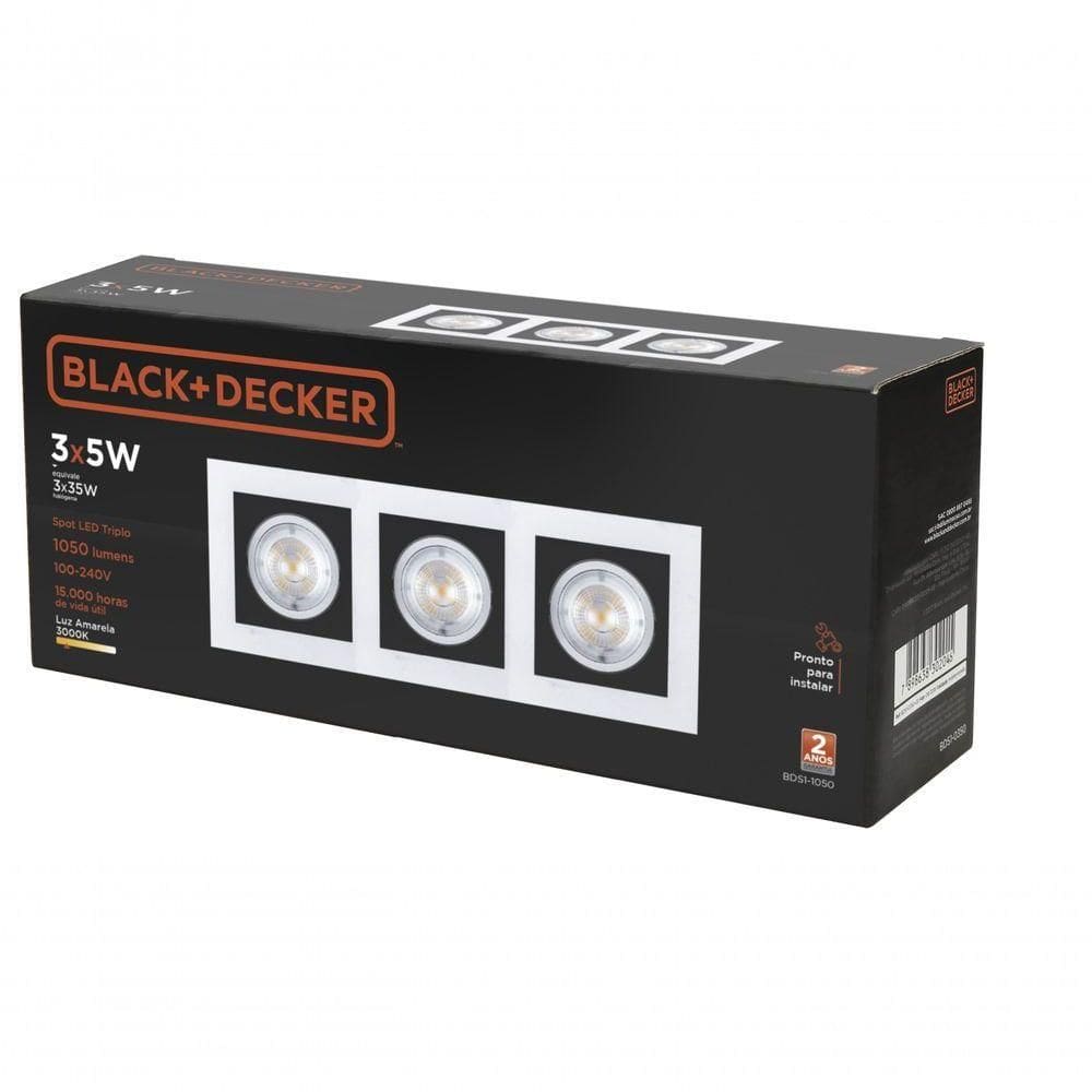 Spot Led Black 3x5w 3000k Triplo Quadrado Black + Decker