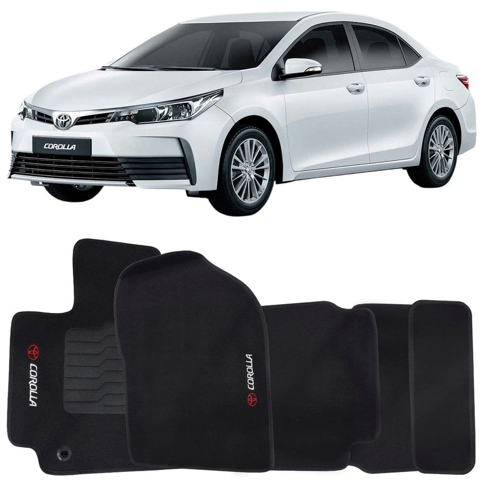 Tapete Carpete Corolla 2018 à 2019 Preto Logo Bordado Jogo 5 Peças Personalizado Automotivo