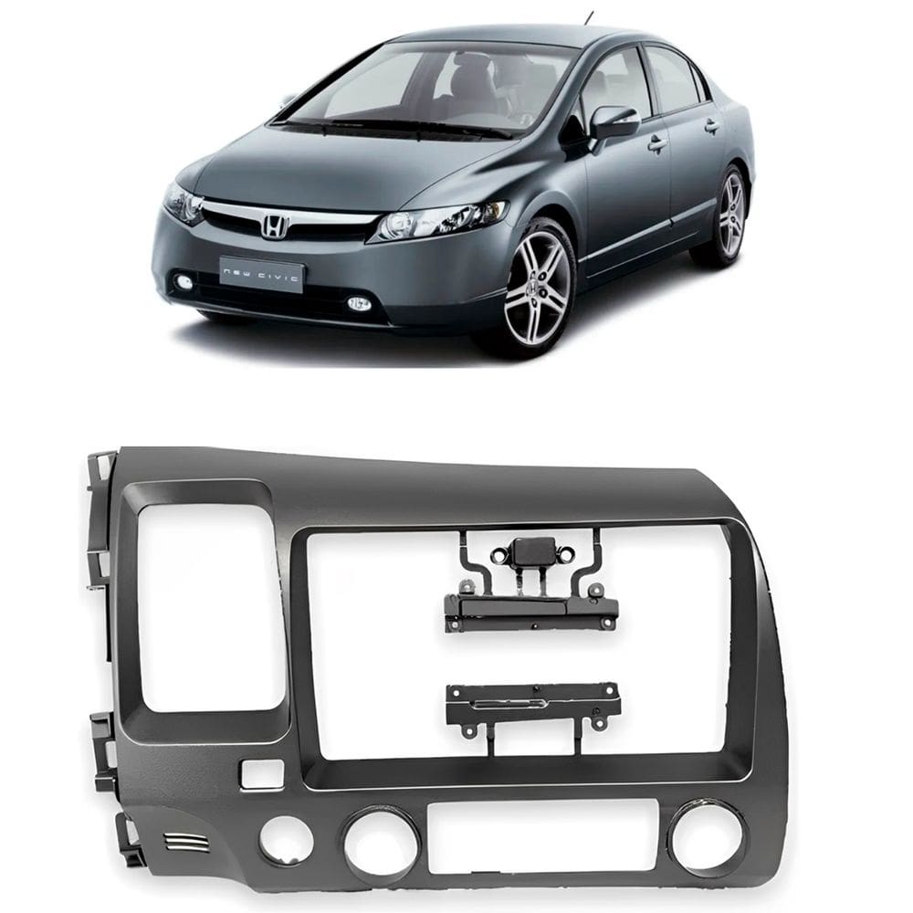 Moldura Painel Central Multimidia 9 Polegadas Honda New Civic 2008 à 2011 Grafite Som