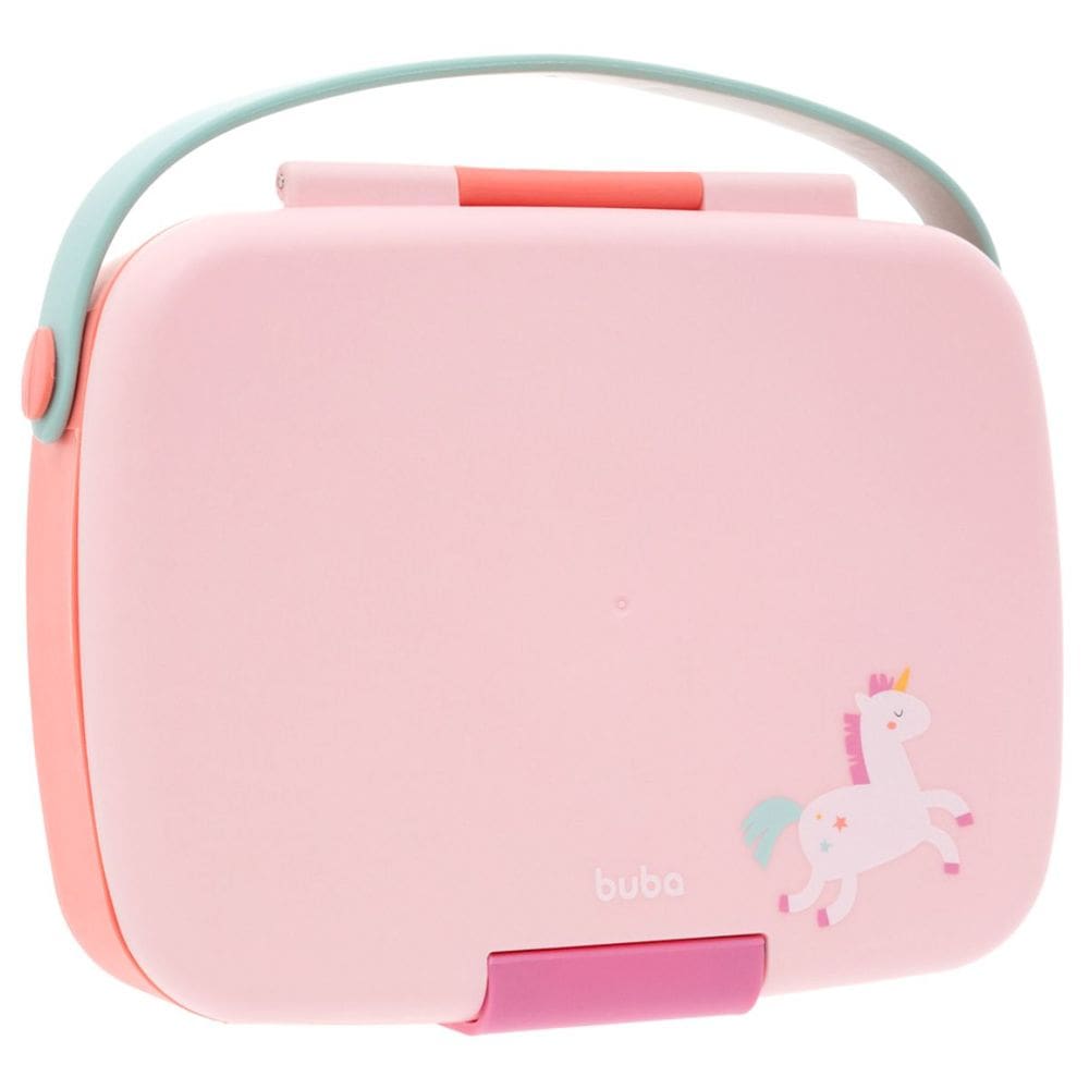 Lancheira e Talheres Inox Infantil Bentô Box 1200ml Unicórnio Tampa com Vedação Buba