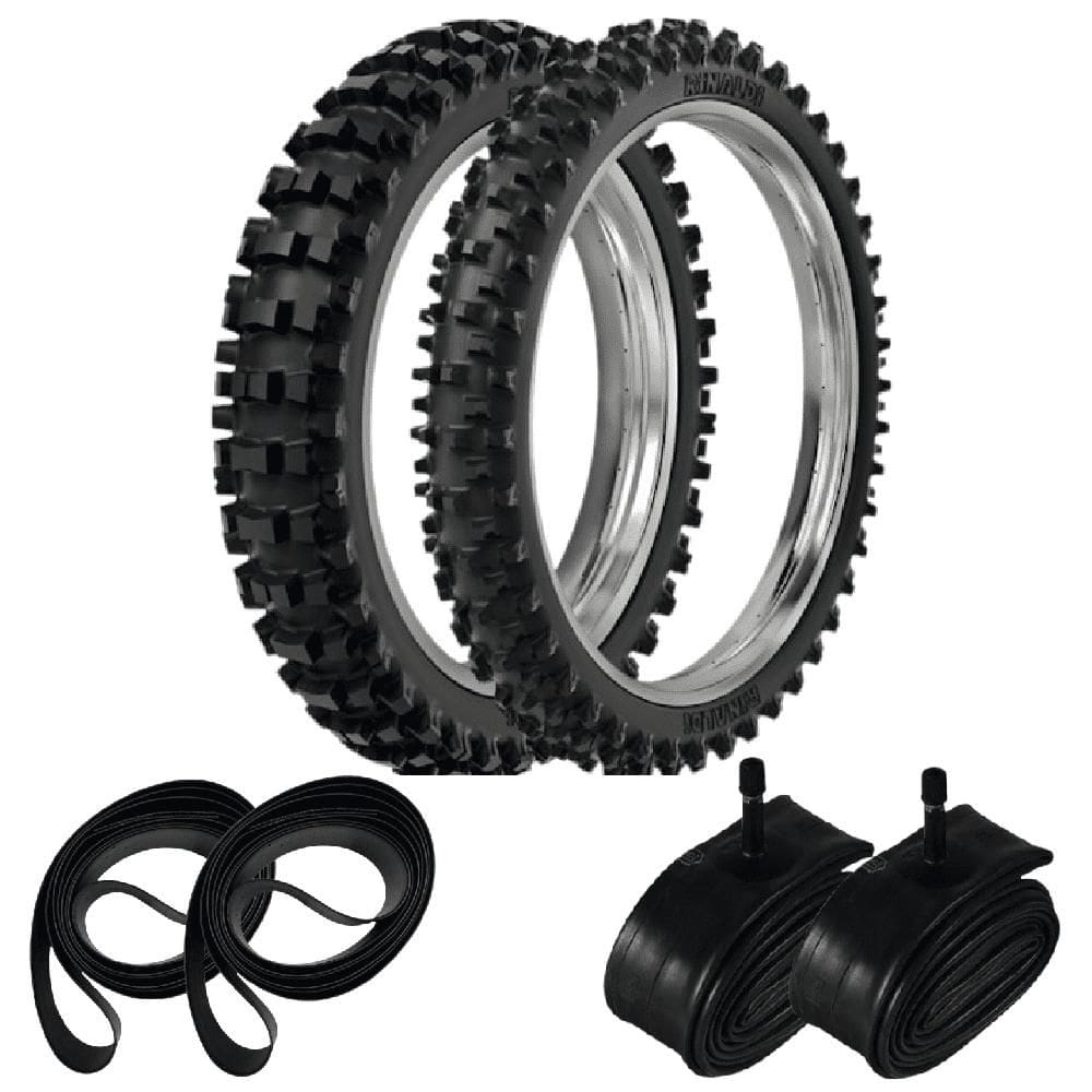 Kit Pneu Mais Largo Crf 230f 110/100-18 + 80/100-21 Sr39 Rinaldi + Camara + Cintas