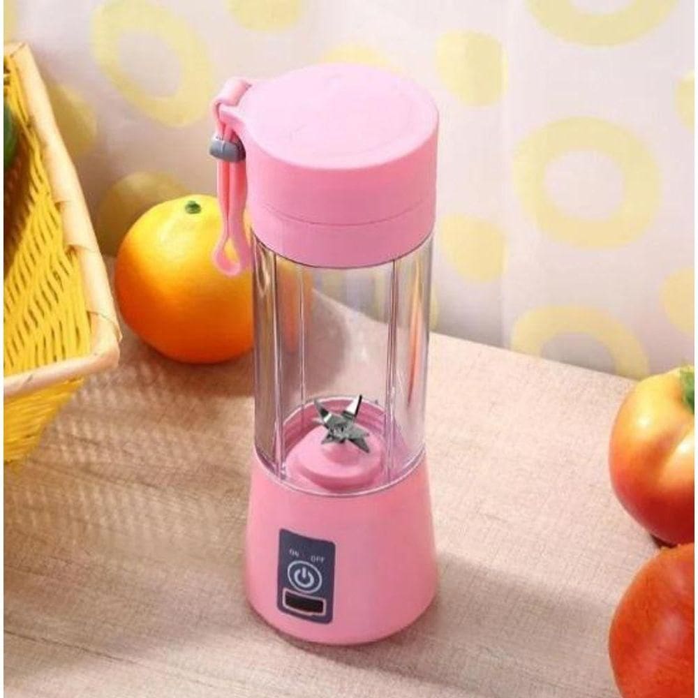 Mini Liquidificador Portátil Mixer Copo Vidro 6 Lâminas Rosa