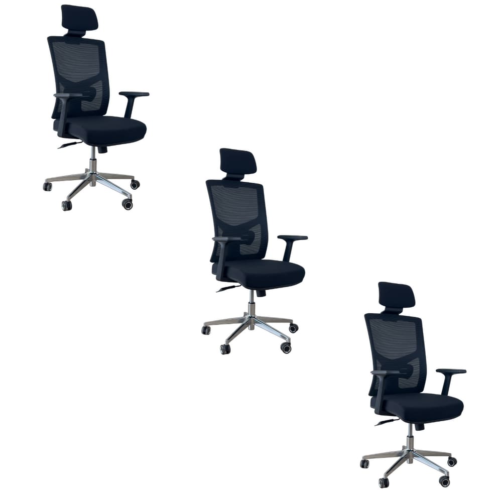 Kit 3 Cadeiras Presidente Oficial Comfort Viena Apoio Nuca