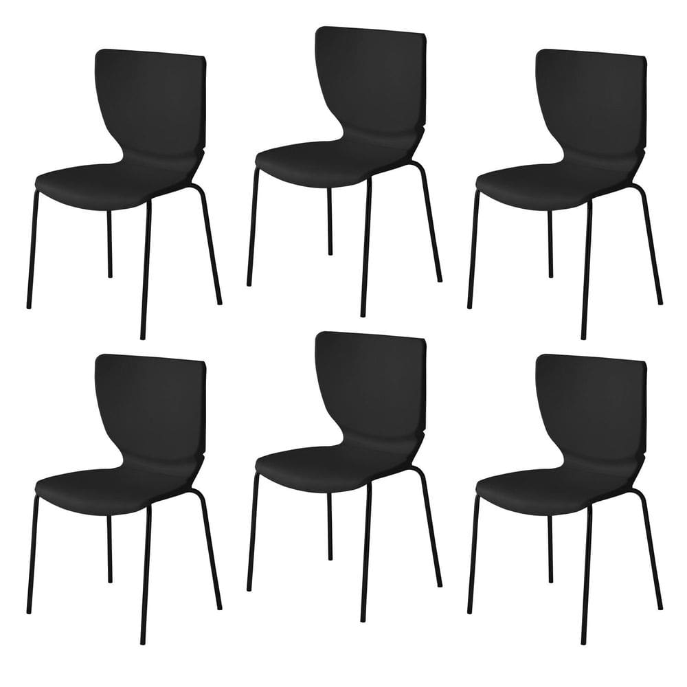 Conjunto 6 Cadeiras Base Tubular Fixa Mono Preto