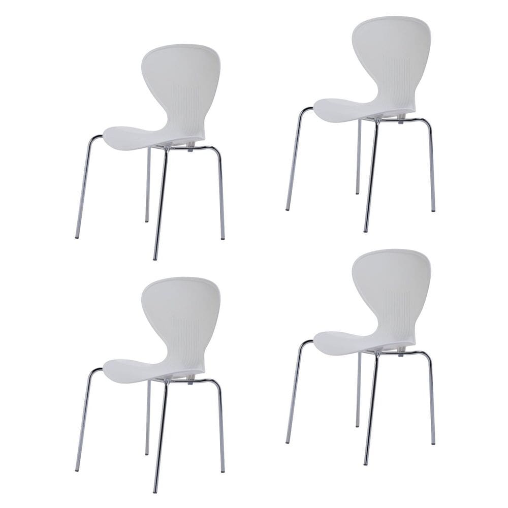 Conjunto 4 Cadeiras Base Tubular Fixa Flash Cromado/Branco