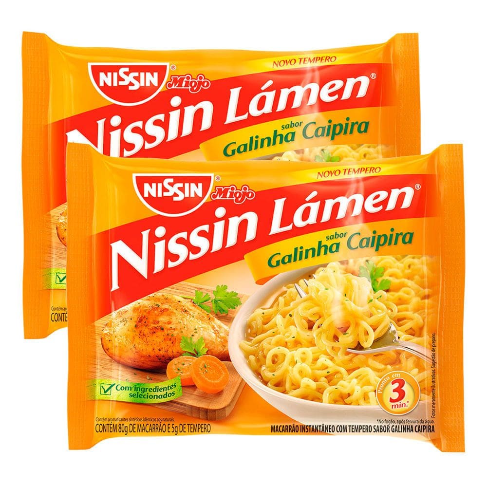 Kit 2 Macarrão Instantâneo Nissin Lámen Sabor Galinha Caipira 85g