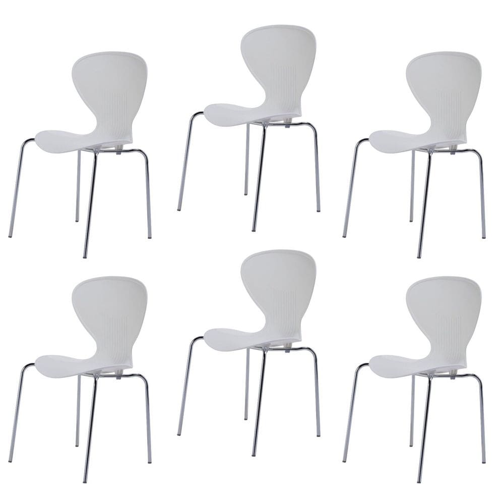 Conjunto 6 Cadeiras Base Tubular Fixa Flash Cromado/Branco