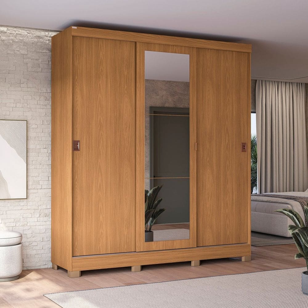 Guarda-roupa Casal 3 Portas com Espelho Móveis Kappesberg Canela