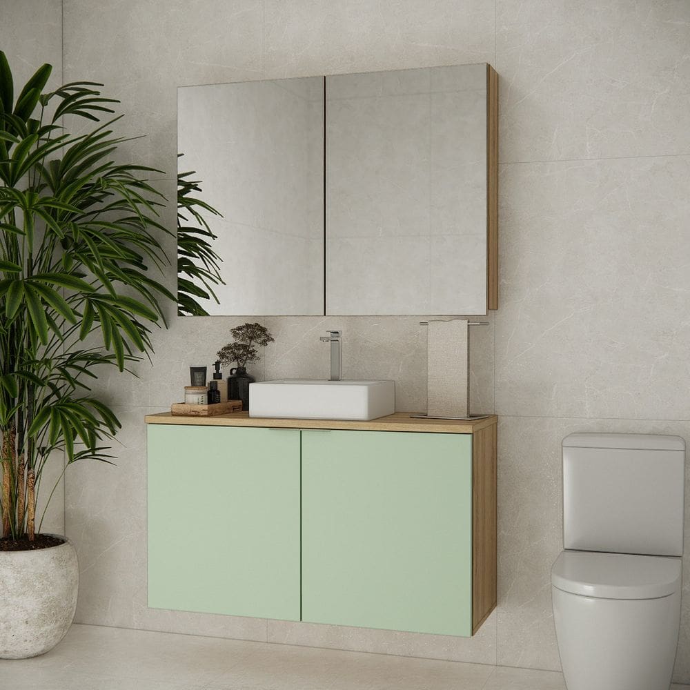 Conjunto de Banheiro 110cm X 145cm Marrom Carvalho / Verde