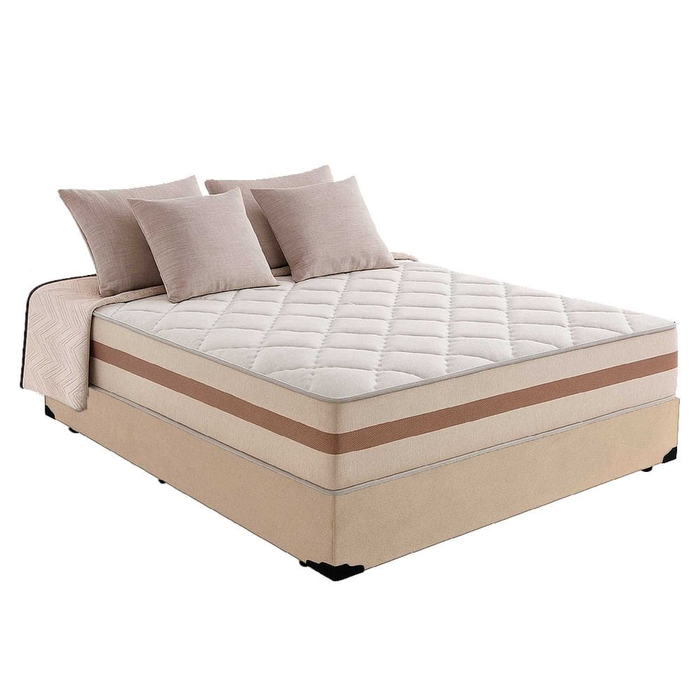 Cama Box Casal 138 Suede Bege com Colchão Pillow Angel Molas Ensacadas 62x138x188