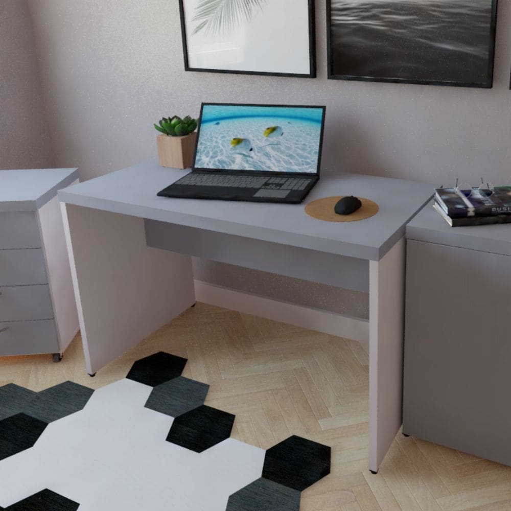 Mesa para Escritório 160cmx60cm Branco/Cinza Cristal