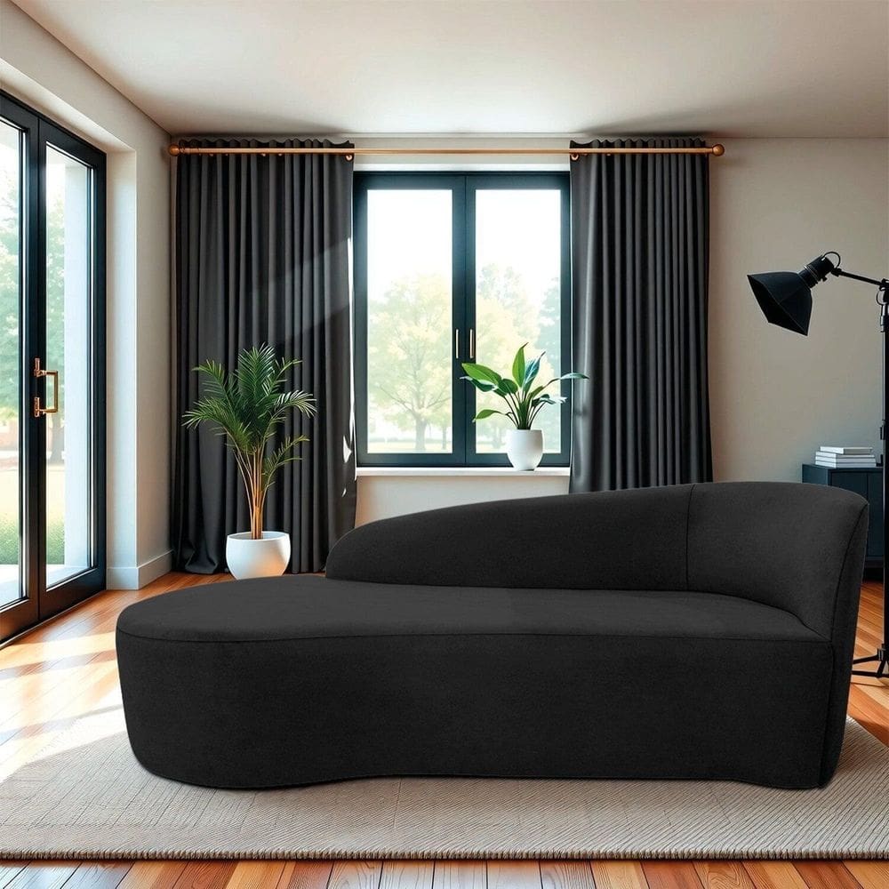 Recamier Curvo Orgânico 160cm 2 Lugares Lado Esquerdo para Sala de Estar Linho Paris Preto