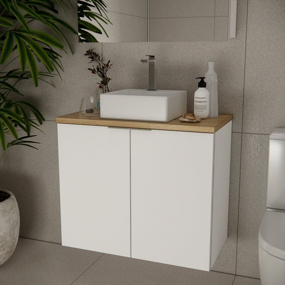 Gabinete de Banheiro 75cm X 65cm Marrom Branco / Carvalho