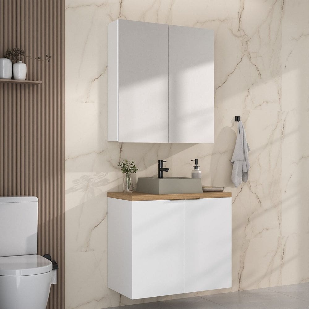 Conjunto de Banheiro 75cm X 145cm Marrom Branco / Carvalho