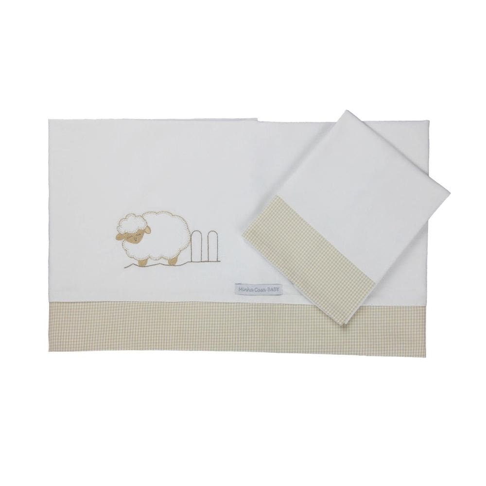 Lençol de Mini Berço 03 Peças Ovelha Bege
