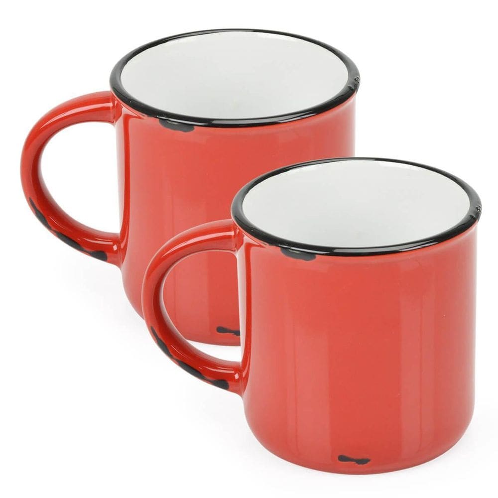 2 Canecas Tipo Esmaltada Cerâmica Grand Retro 320Ml Vermelho