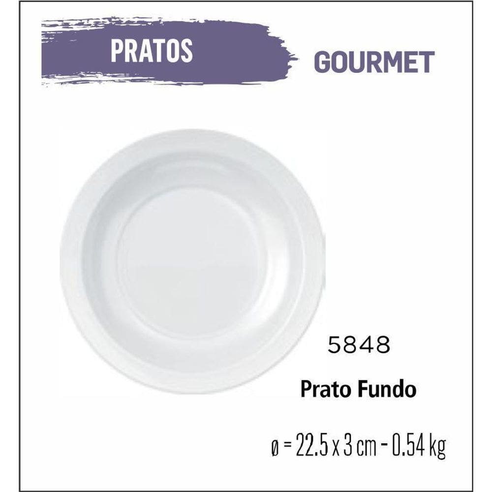 Jogo De Prato Gourmet 04 Pratos Fundo - 22Cm Branco