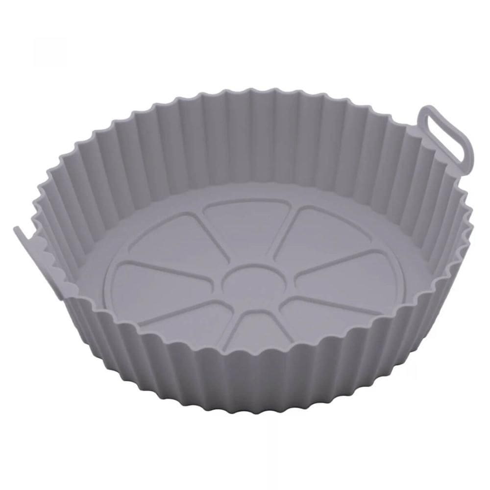 Forma Redonda De Silicone Para Air Fryer Cinza 23cm Lyor Assadeira Cozinha Bolos Antiaderente Reutilizável Forno