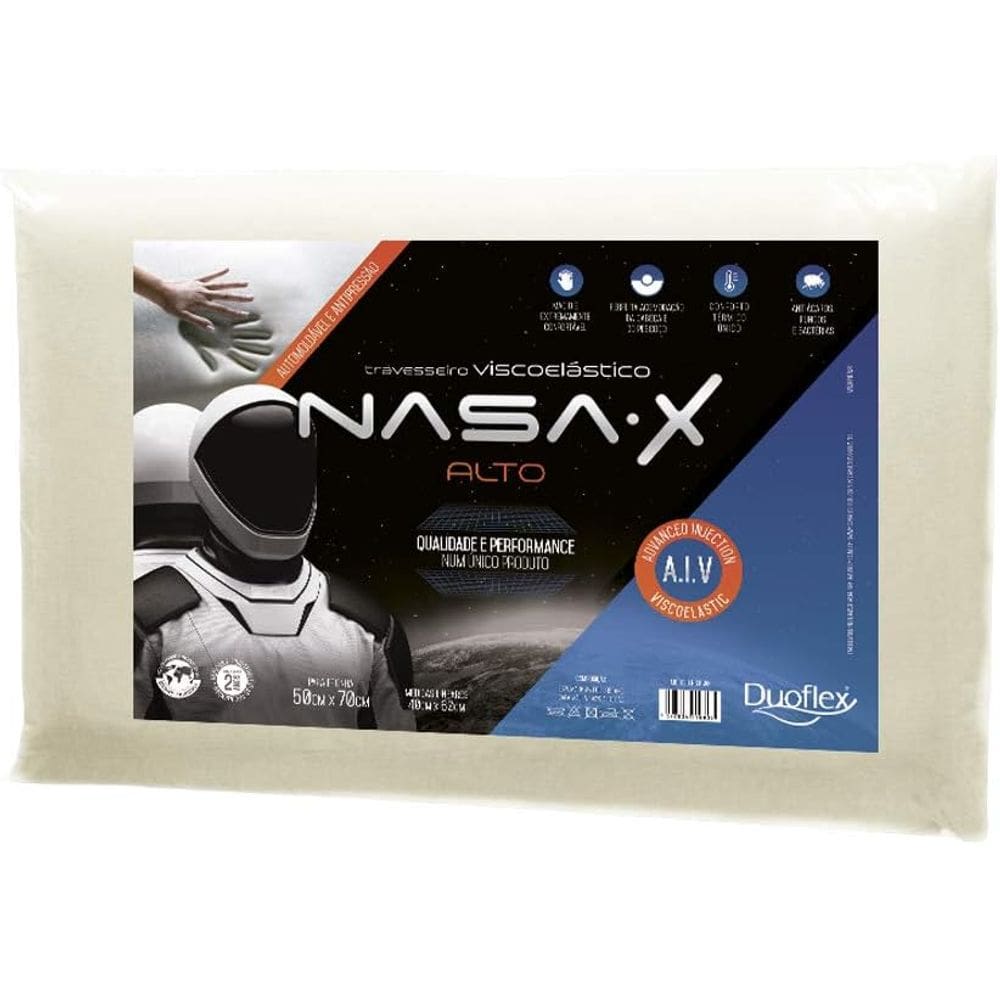Travesseiro Nasa-X Alto, Duoflex, 100% Algodão, Bege, Para Fronha 50Cmx70Cm