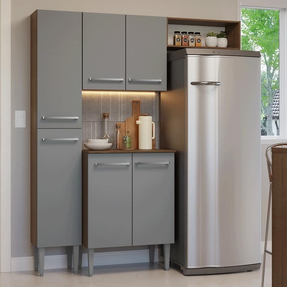 Armário de Cozinha Compacta 156 cm Rustic/Cinza Emilly Madesa 03
