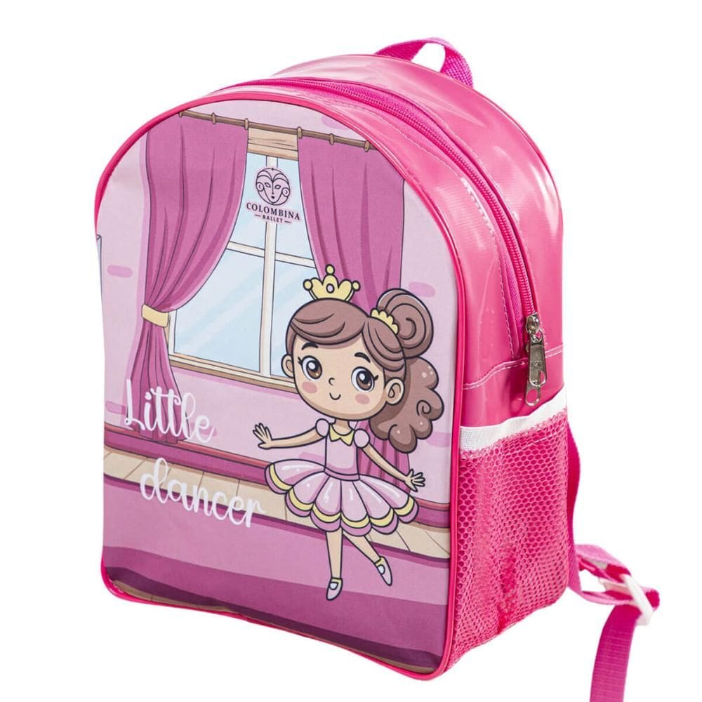 Mochila Infantil Princesa Bailarina Pink Verniz Sublimada com Porta Garrafa Colombina