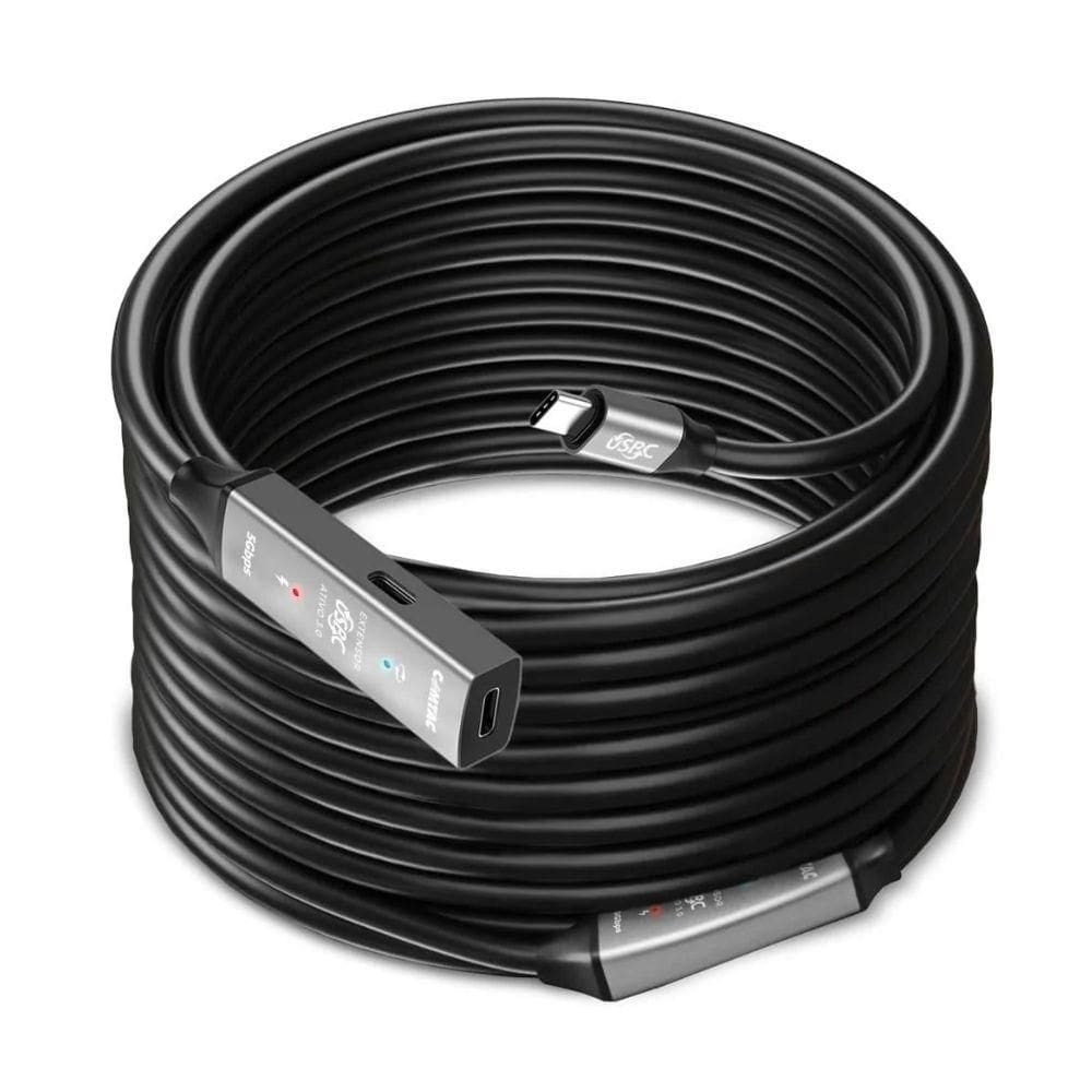 Cabo Extensor 20 Metros, USB-C Macho Para USB-C Femea Comtac, Amplificador Sinal Ativo, 3.0 Geracao