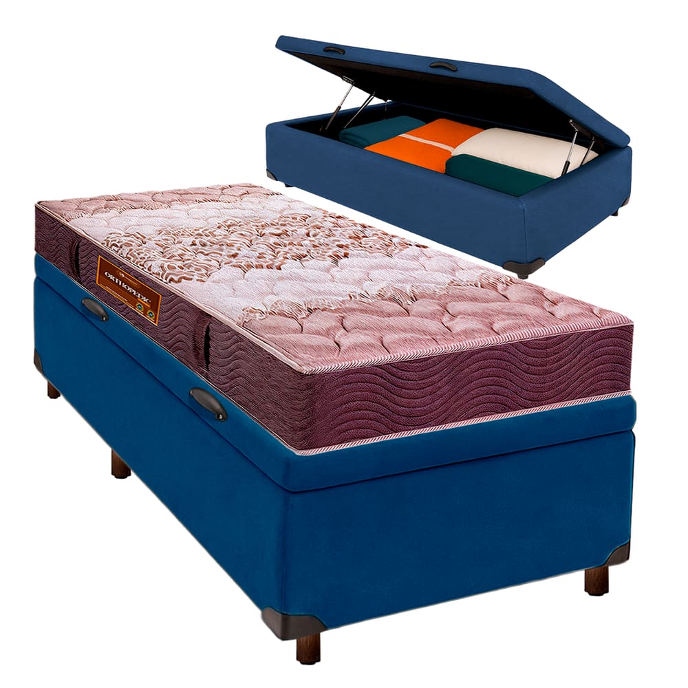 Cama Box Bau Blindado Solteiro + Colchão D26 Ortophedic Sankonfort