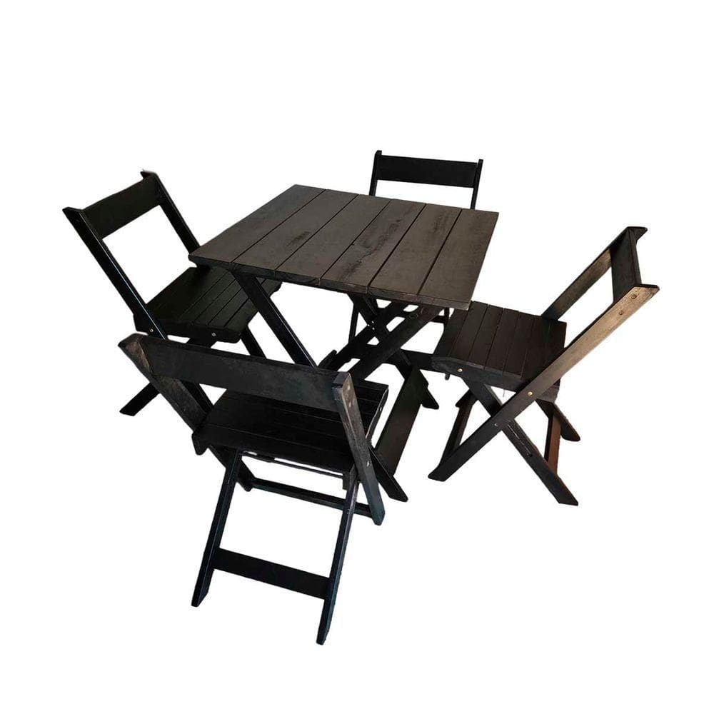 Conjunto De Mesa Para Bar 4 Cadeiras Dobráveis Em Madeira Preto