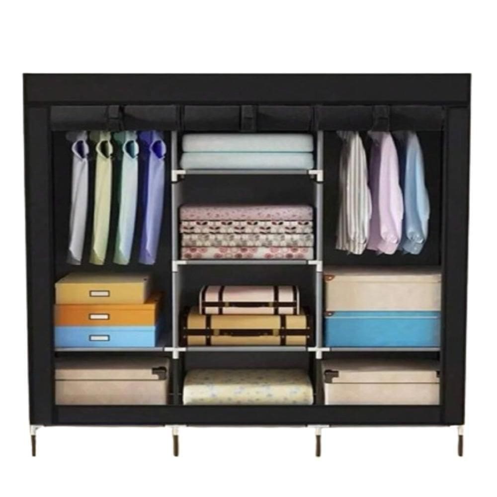 Guarda Roupa Portatil Prateleiras Cabideiro Dobravel Armario Arara Grande Organizador Preto
