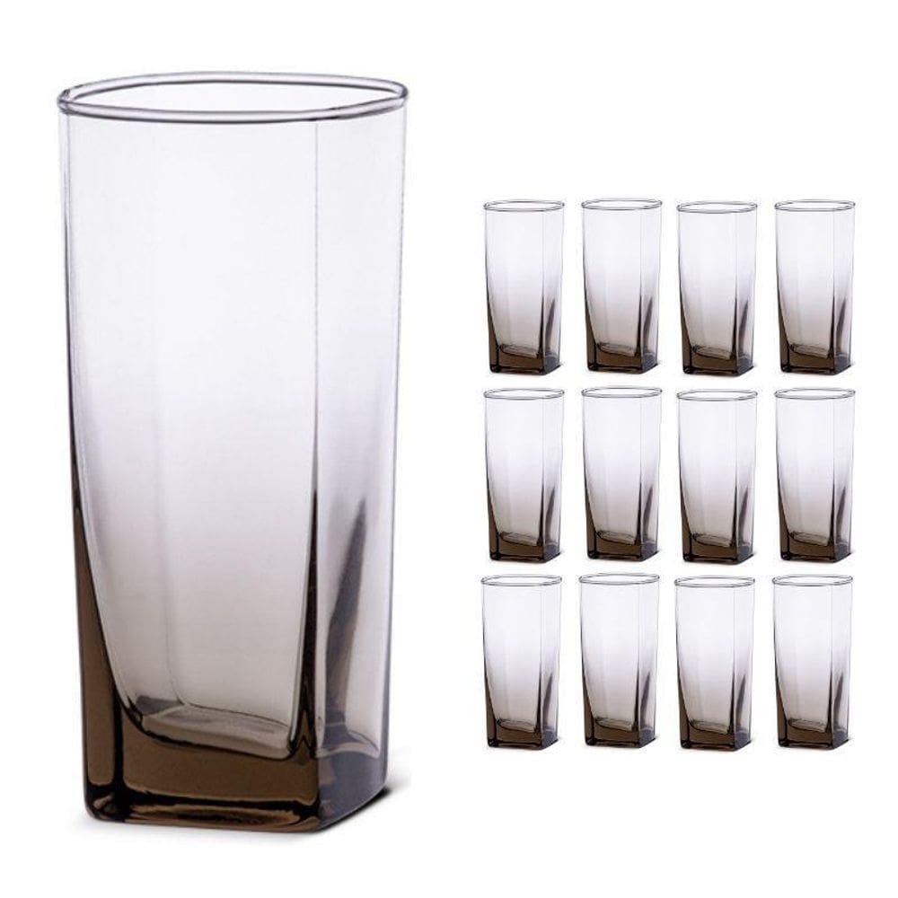 Copo Vidro 320Ml  Suco, Água  Bali Solid Kit Com 12 Cinza