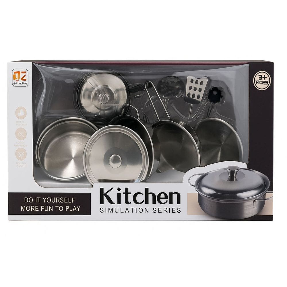 Kit de Panelinhas de Brinquedo em Aço Inoxidável – Conjunto de Utensílios de Cozinha Infantil