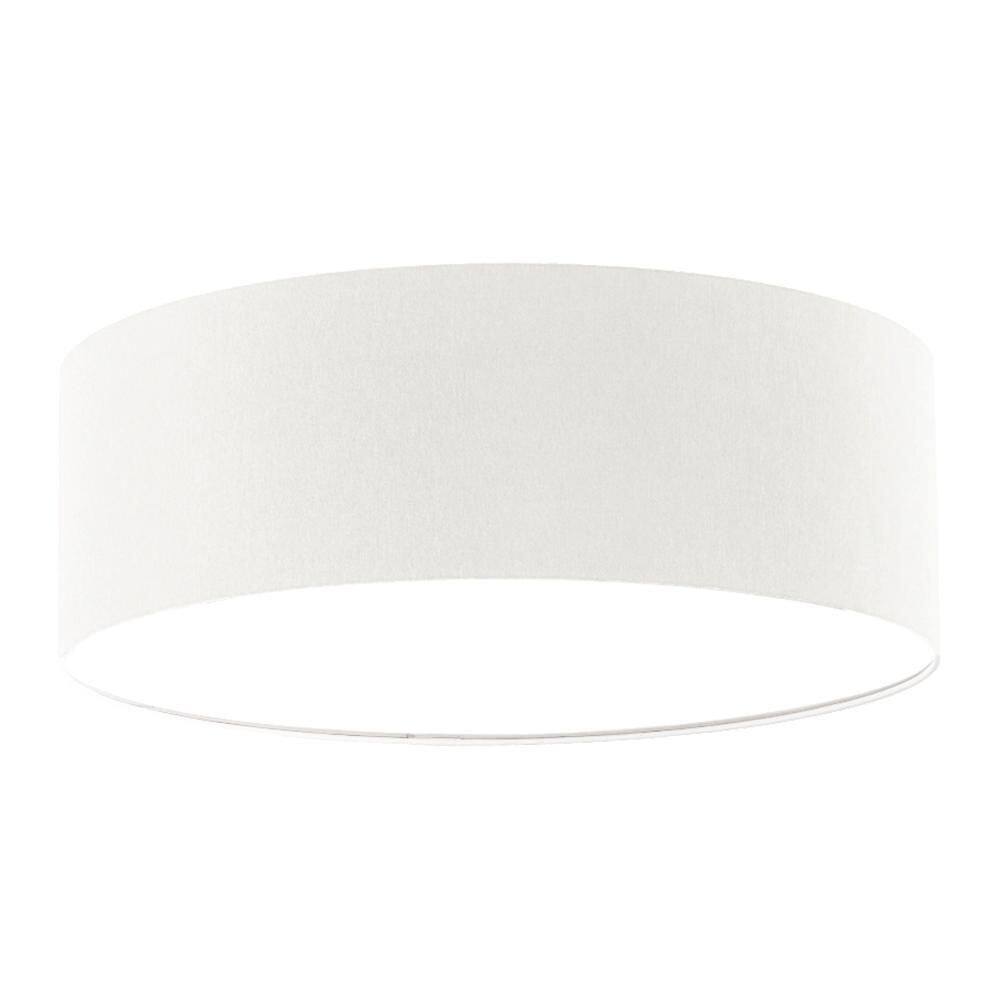 Luminária Plafon Redondo Cúpula Em Tecido Branco 50X15