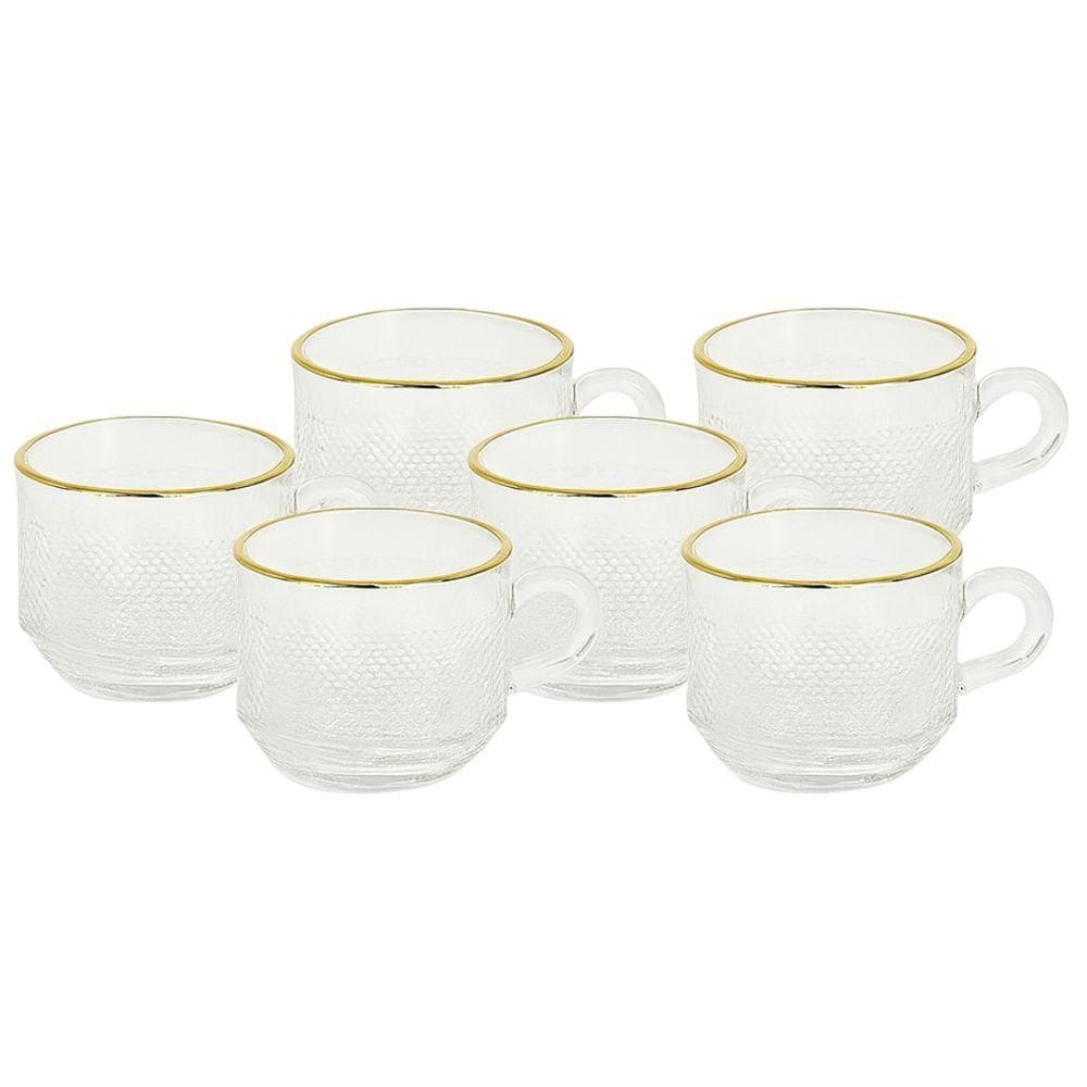 Conjunto de Xícaras de Café 90ml 6 Pçs Borda Dourada Quanhe