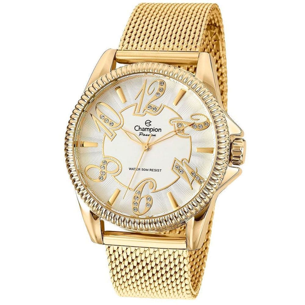 Relógio CHAMPION feminino analógico dourado branco CN27358M